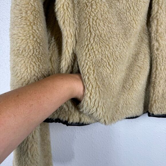 Mother Denim The Funnel Neck Swing Jacket Sherpa Can’t Fight The Feel Tan Small - Picture 5 of 9